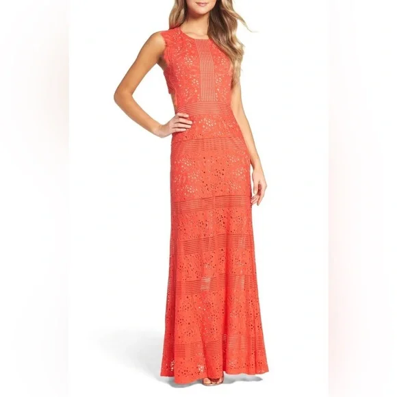 BCBGMaxAzria Dresses Red Orange Lace Bcbg Max Azria Gown Size